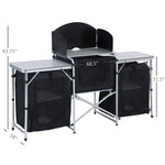 ZUN Aluminum Portable Camping Kitchen Fold-Up Cooking Table With Windscreen and 3 Enclosed Cupboards for 81814238