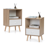 Mid-Century Wood Nightstand Set of 2, Bed Sofa Side Table with Drawer and Shelf, Modern End Table W2181P147509