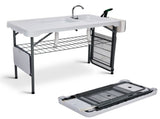 42.5" Fish Cleaning Table with Dual Sink, Portable Folding Camping Table with Foldable Extension 38077895