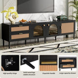Rattan TV Stand with 3 Cabinets & 2 Drawers, Rattan-inspired Media Console Table for TVs up to 80'', N710P206015B