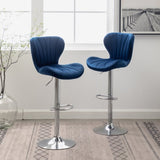 Ellston Upholstered Adjustable Swivel Barstools in Blue, Set of 2 T2574P164874