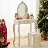 ZUN Kids Vanity Table and Chair Set, Girls Vanity with Mirror & Stool, Cute Unicorn Design, Pretend Play 87535947