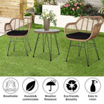 ZUN 3 pcs Wicker Rattan Patio Conversation Set with Tempered Glass Table Flaxen Yellow 13205263