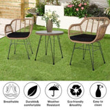 ZUN 3 pcs Wicker Rattan Patio Conversation Set with Tempered Glass Table Flaxen Yellow 13205263