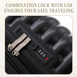 ABS Spinner Wheel Luggage, Carry on Suitcase, with Cup Holder & USB Port & Phone Holder W2787P262957