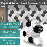 48 Pcs Black And White Marble Wall Stickers Mosaic Hexagon Peel And Stick Backsplash PVC Glossy Self 76827361