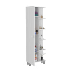 ZUN Urano Corner Linen Cabinet, Five External Shelves, Single Door, Four Interior Shelves -White B20091991