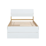 Modern Twin Bed Frame For White High Gloss Headboard and Footboard With Light Oak Trundle W697131327