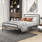 ZUN Metal Bed Frame Queen Size Platform No Box Spring Needed with Vintage Headboard and Footboard 46158594