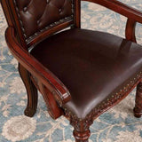 Traditional 2pcs Arm Chairs Brown Cherry Solid wood Dark Brown Leatherette Seats Tufted Back Formal B011P234704