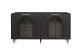 Accent Cabinet Black Lacquered Wooden Cabinet with 4 Glass Doors Sideboard Buffet Server Cabinet W1435133310