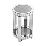 Mirror round table with crystal inlay, 2-layer modern small sofa table with storage space, silver W1005P189336