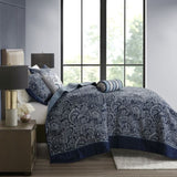 ZUN 5 Piece Jacquard Bedspread Set with Throw Pillows Navy Queen B03597644