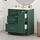 Classic 30" Forest Green Bathroom Vanity Set, Floor Standing, with Three Drawers, One of Which is a N729P194978F