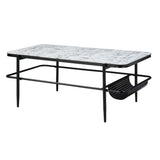 3pc Stylish Occasional Table Set White Marble Print Tempered Glass Top Coffee Table and End Tables B011P298386