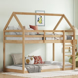 Twin over Twin Rubber Wood Floor Bunk Bed, with ladder,Guardrails,House-Shaped-Bunk Bed,White oak W504P206866