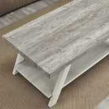 ZUN Athens Contemporary Two-Tone Wood Shelf Coffee Table in Weathered Gray and Beige T2574P164646