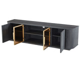 64-Inch Wavy TV Cabinet, Round Sideboard, Wooden Vertical Stripe Storage Cabinet, Aluminum Door 24647726