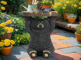 Black Bear Side Table Pedestal End Table Stool, MGO Bear Statue Hand Painted Sculpture for Home, 60767327