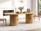 70.9" Oval Dining Table for 6 People, Fluted Cylindrical Pedestals with Roll-up Door Storage 67261607