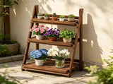 3-Tier Ladder Plant Stand, Foldable Fir Wood Flower Pot Rack with A-Shaped Reinforced Structure, 36274968