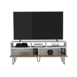Tori 54" Wide Two-Door Cabinet Tv Stand with Pull Down doors, Three Shelves, Cable Management White B070P286440