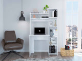 ZUN White 6-Shelf Writing Desk with Built-in Bookcase B06280293