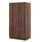 ZUN 2-Door Wooden Wardrobe Armoire with 3 Storage Shelves, Brown 07725847