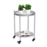 Round Coffee Table with Wheels 2-Tier Movable Side Tables Silver Metal Detachable Bedside Nightstand W1757P336139