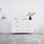 ZUN High Glossy Surface 6 Drawers Chest of Drawer with Golden Handle and Golden Steel Legs White Color 74988544