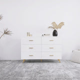 ZUN High Glossy Surface 6 Drawers Chest of Drawer with Golden Handle and Golden Steel Legs White Color W2139134915