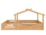 Full Size Floor Bed with Guardrails and Roof, Kids House Floor Bed with a Small Built-in Tray and W1580P396333