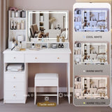 41" Large Size Left Drawer Desktop Vanity TableCushioned Stool, Extra Large Touch Control LED W3258P296790