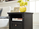 Farmhouse Style 2 Drawer Sofa Side Table Charging Pedestal, Tall Rustic Wood Square Nightstand W2393P324431
