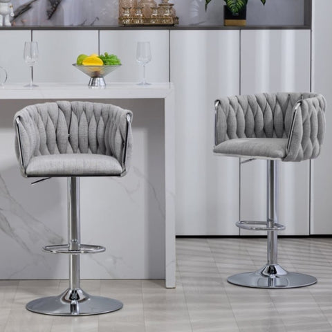 ZUN 360&deg; Fabric cover Swivel Bar Stools Set of 2, Adjustable Counter Height Bar Chairs with Woven Back & W2215P184994