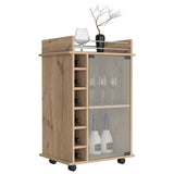 ZUN Dukat Bar Cart,Two Shelves, Six Built-in Wine Rack, Four Casters -Light Oak B20091848