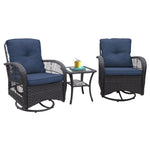 ZUN 3 Pieces Conversation Set, Outdoor Wicker Rocker Swivel Patio Bistro Set, Rocking Chair with Glass W2749P185909