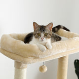 ZUN Multi-functional Cat Tree Tower with Sisal Scratching Post, 2 Cozy Condos, Top Perch, Hammock, 09623379