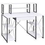 ZUN White and Black Office Desk with Open Shelves and Hutch B062P184529