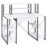White and Black Office Desk with Open Shelves and Hutch B062P184529
