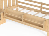 Twin Size Floor Bed with Storage Bookcases, Solid Wood Kids Floor Bed with Cute Stairs and W1580P430184