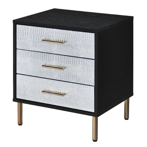 ZUN Black, Silver and Gold 3-Drawer Nightstand with Metal Leg B062P189251