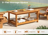 Sturdy Slatted Outdoor Coffee Table with Lower Shelf, Indoor Outdoor Multi-Purpose Center Table 49669200