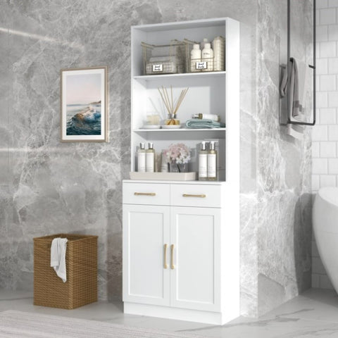 ZUN Bathroom Storage Cabinet, Cabinet with Two Doors and Drawers, Adjustable Three-layer Open N725P186645W