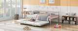 Twin Size Metal Daybed with Adjustable Trundle, Pop Up Trundle, Silver WF301146AAN