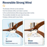 52" Flush Mount Ceiling Fan Solid Wood Blades Ceiling Fan With Light with Remote Control, Noiseless W1592P322639