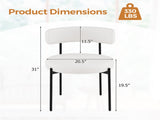 2 PCS White Sherpa Upholstered Dining Chair, Ergonomic Curved Backrest & Wide Round Seat 15230381