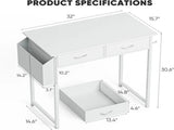 32 Inch Small Desk Computer Desk with 2 Fabric Drawer Storage Bag Iron Hook Gaming Writing Table, 85063693