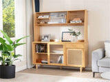 69-Inch Bamboo Kitchen Cabinet with Tempered Glass Doors, Extra Storage Space & Anti-Tilting Design 80255442