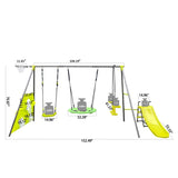 XNS052 green and blue interesting six function swingset with net swing metal plastic safe swing set W1711105122